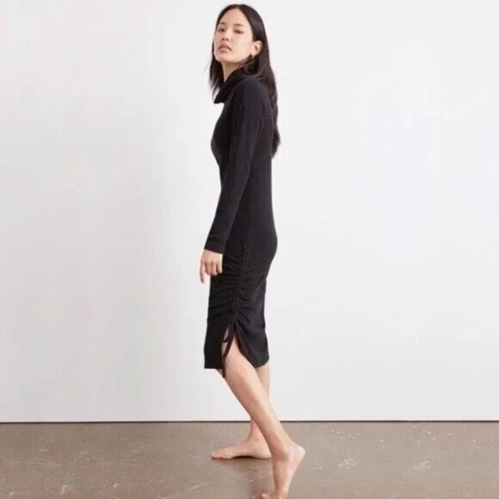 Anthropologie Saturday Sunday Sz S Emily Ribbed Black High Collar Midi Dress